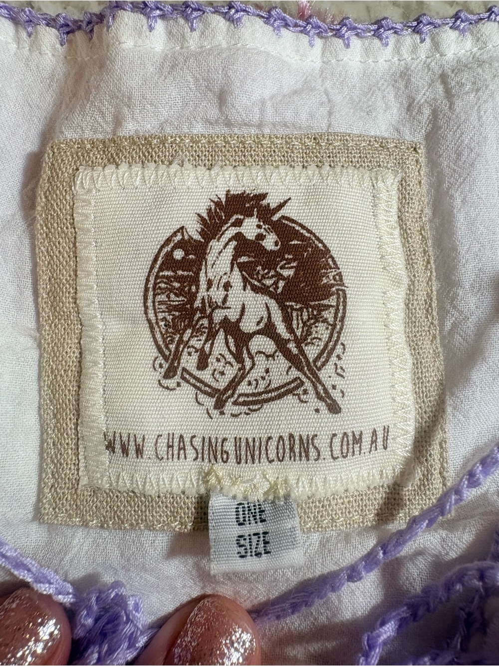 Chasing Unicorns White Lilac Embroidered Fringe Tunic Top OS